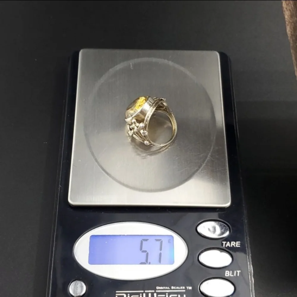 Size 6 Sterling Silver Handmade Large Oval Citrine Gem Ring
